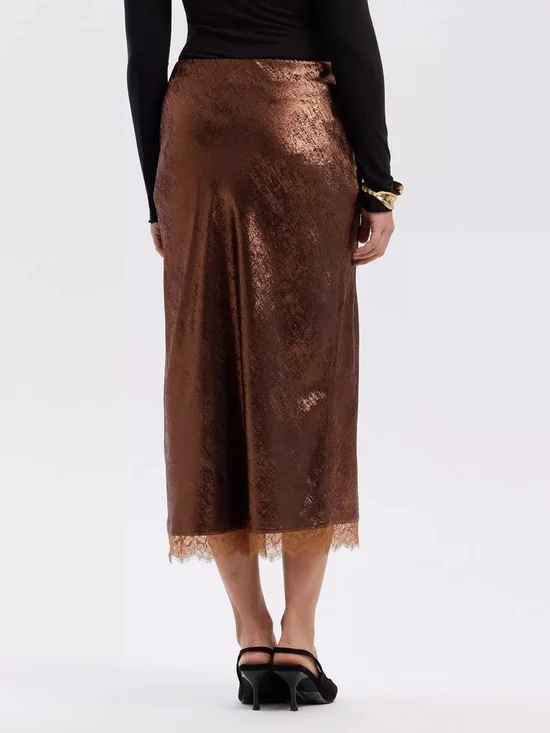 a new day Women's Metallic Bronze Lace-Hem Slip Midi Skirt Size L - Picture 2 of 3